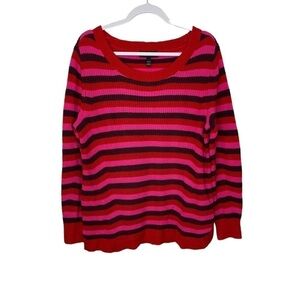 Lane Bryant Stripe Curved-Hem Ribbed Sweater Red and Pink NWT
